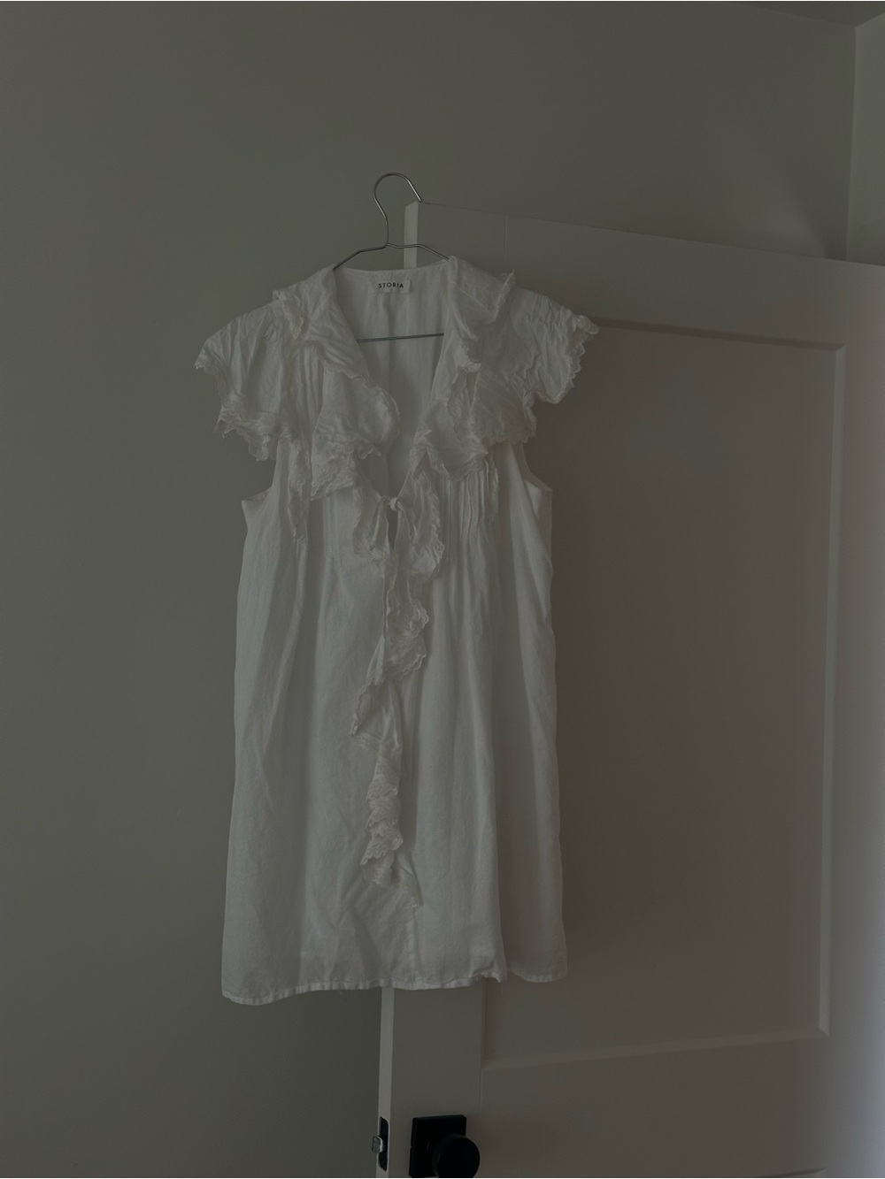 Reformation White Ruffle-Front Sleeveless Dress